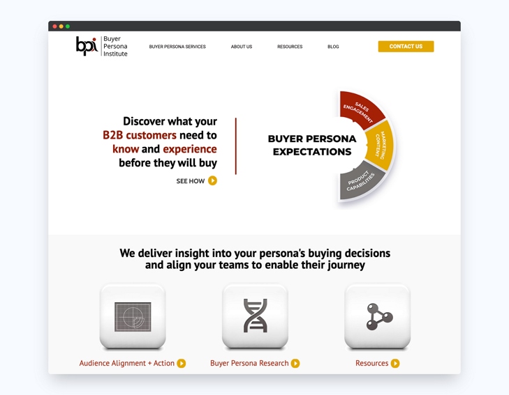 screenshot della homepage del Buyer Persona Institute