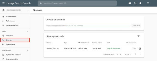 Captura de pantalla del resumen de sitemaps en Google Search Console. Esta funcionalidad te ayuda a detectar las páginas que faltan en el sitemap.