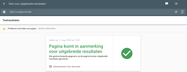 Google Search Console testscreenshot geeft positief testresultaat. De geteste pagina komt in aanmerking voor rich results.