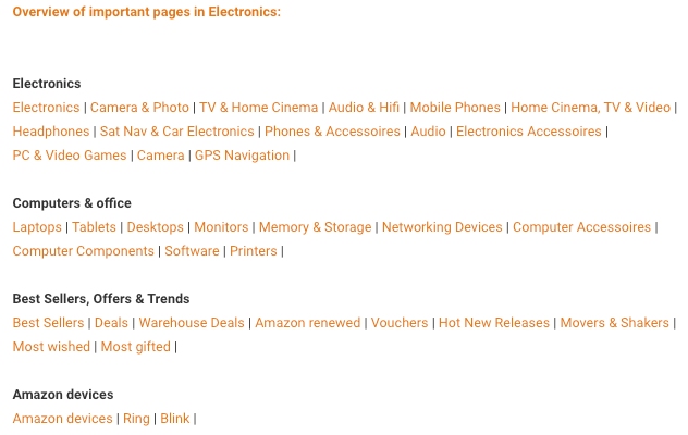 Amazon associates tips & tricks database overview of important pages for category electronics.