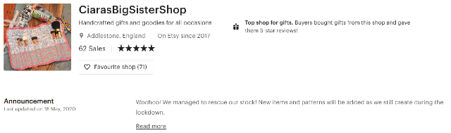 Encabezado del sitio web Etsy para generar ingresos pasivos a partir de productos hechos a mano. Esta captura de pantalla muestra un ejemplo de tienda en Internet.