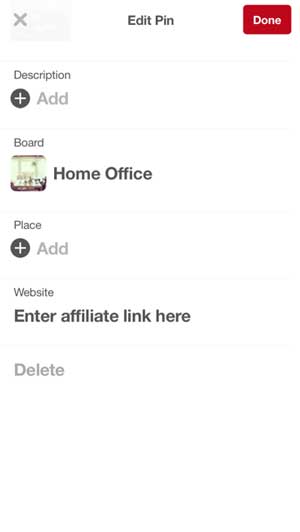 Pinterest add affiliate link mobile