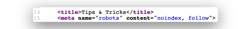 Captura de tela que mostra como definir um URL como noindex por meio de robôs meta.