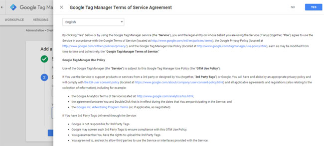 Fasi per la configurazione di Google Tag Manager